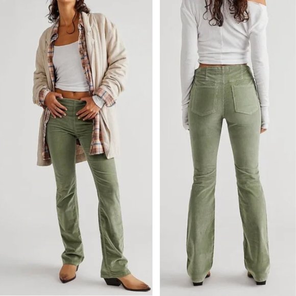 Free People Pants - NWT Free People We the Free Jenny High Rise Skinny Flair Corduroy Jeans Green